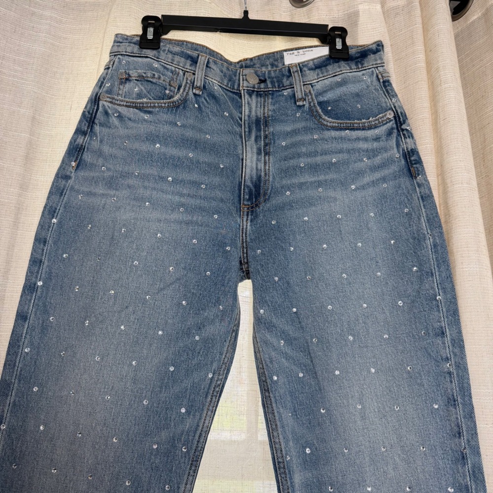 NWT Rag & Bone Harlow‎ Straight Rhinestone Everly Jewel Jeans Denim Women's 29